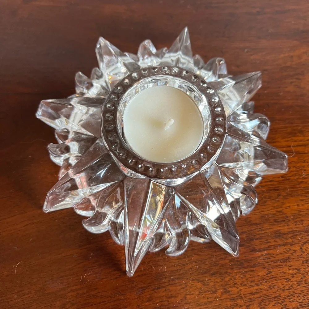 Vintage Starburst Glass Candle Holder Celestial Boho Crystal Votive Star-Shaped